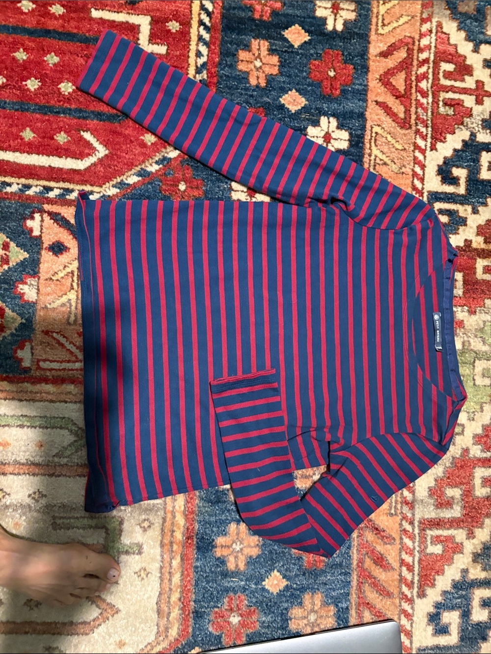 Petit Bateau Red and Navy Striped Long Sleeve Tee